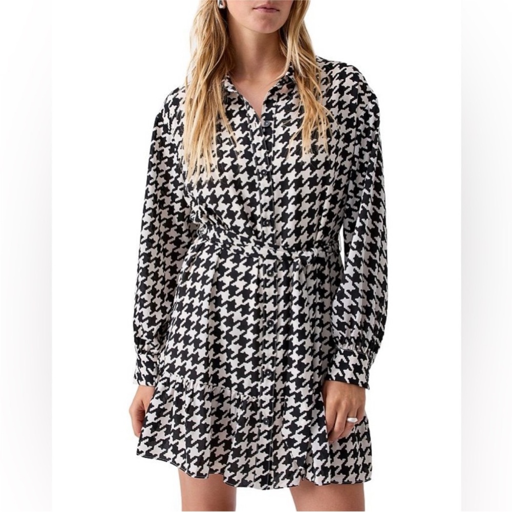 NWT Sanctuary Houndstooth Tiered Ruffle Shirt Dress - Picture 1 of 11